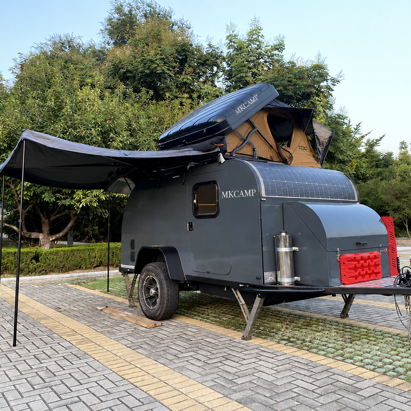 MKCAMP Travel Trailer Camper RV with Roof Top Tent