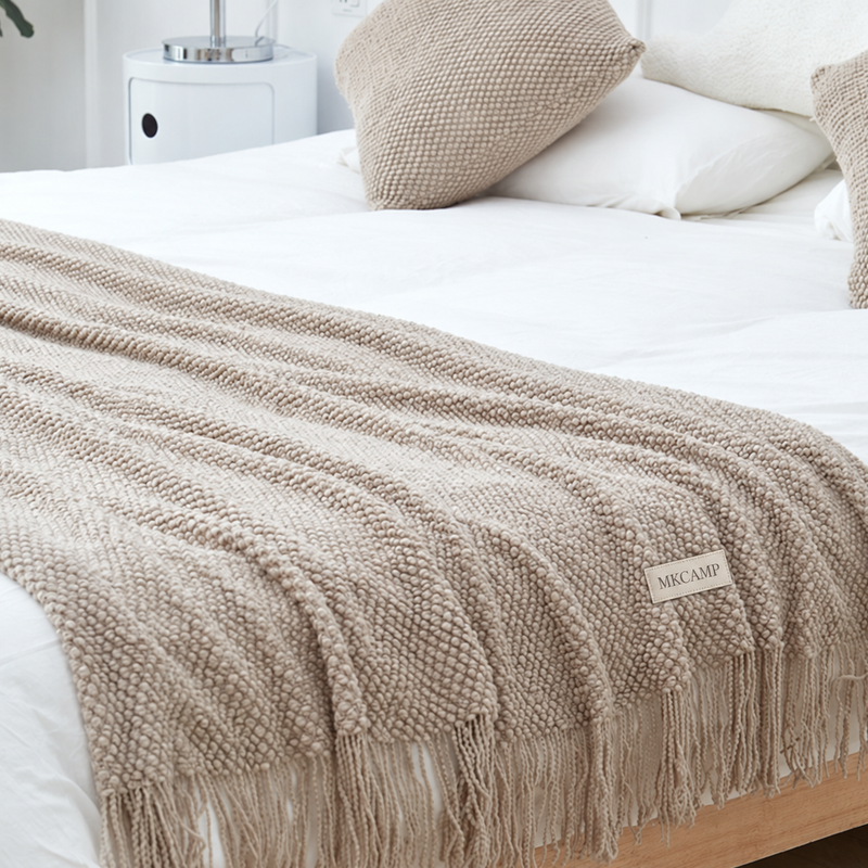 MKCAMP Bed Blanket Knitted Throw Tassel Decorative