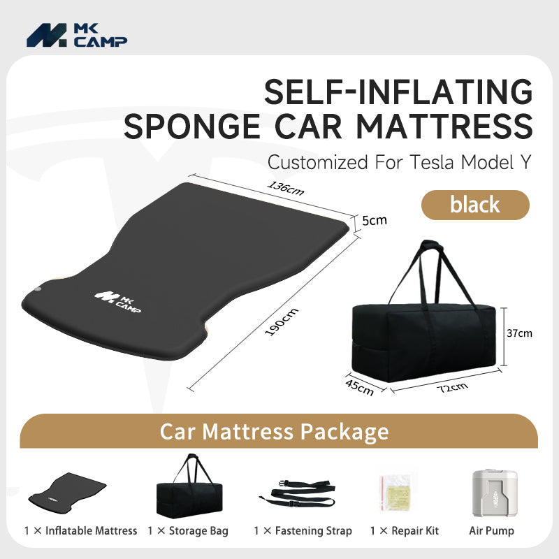 MKCAMP Self-Inflating Car Mattress, 1:1 Molded Custom Fit for Tesla Model Y, Sponge Camping Sleeping Pad for Car Overnight Road Trip