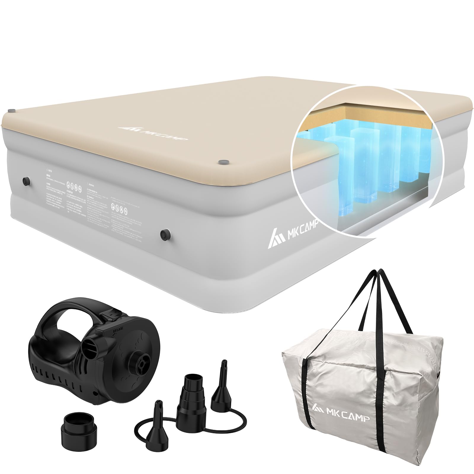 MKCAMP Comfortable Inflatable Double Layer Air Mattress Cloud Bed