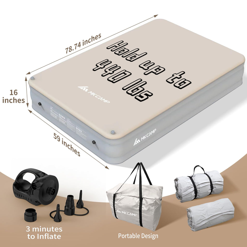 MKCAMP Comfortable Inflatable Double Layer Air Mattress Cloud Bed