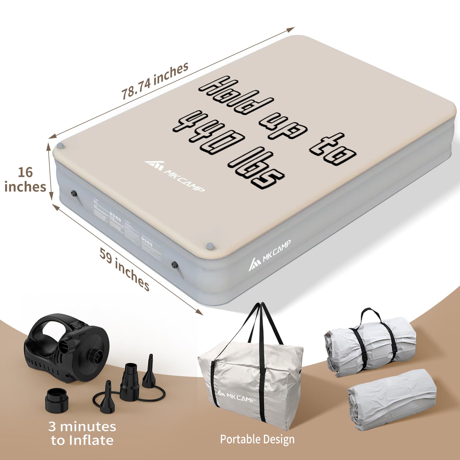 MKCAMP Comfortable Inflatable Double Layer Air Mattress Cloud Bed