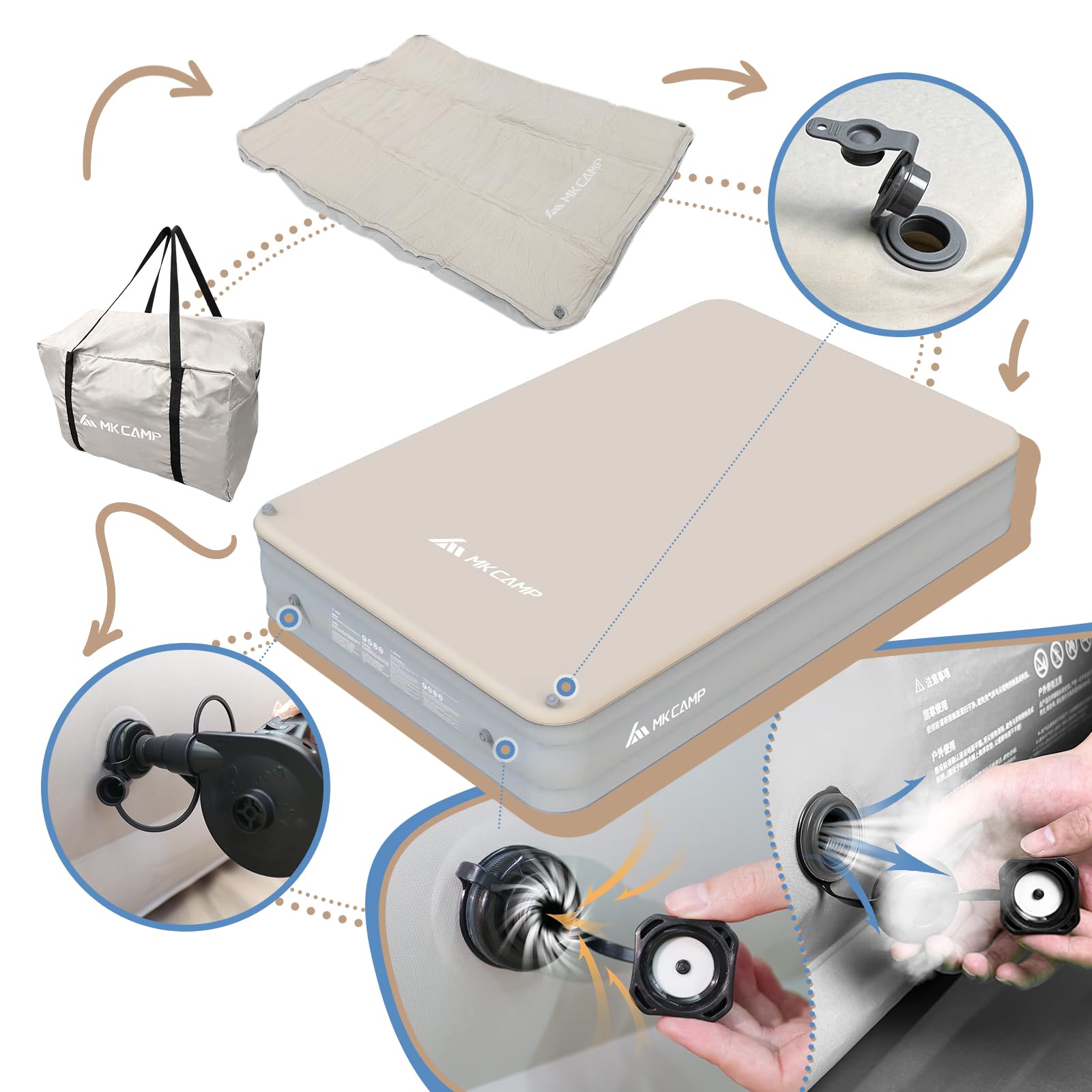 MKCAMP Comfortable Inflatable Double Layer Air Mattress Cloud Bed